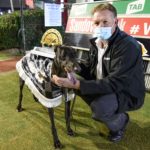 Aston Rupee with trainer Glenn Rounds and the Bill Collins trophy