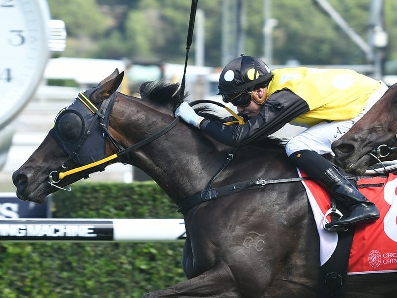 Apprentice jockey Andrew Adkins rides In Her Time to victory