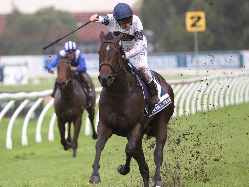 Jockey Ben Melham and She Will Reign win the Longines Golden Slipper